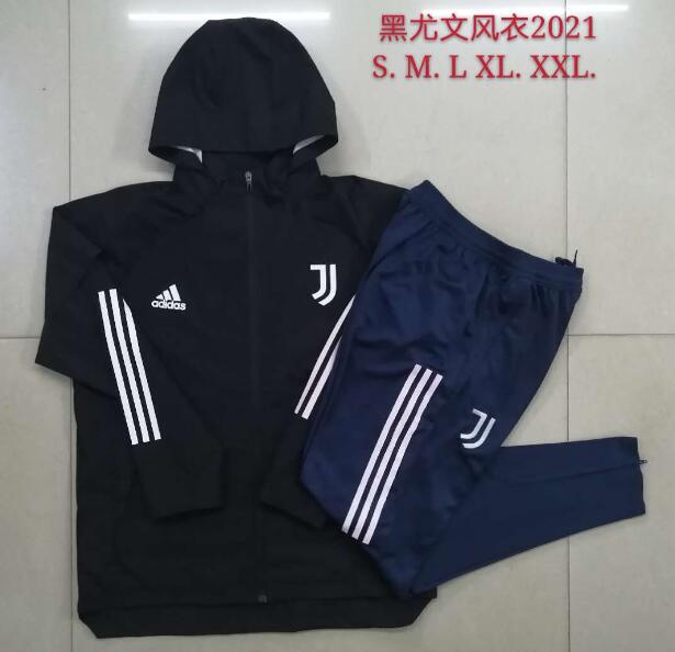 Juventus Black Training Suits Hoodie Windbreaker Jacket with Pants 2020/21